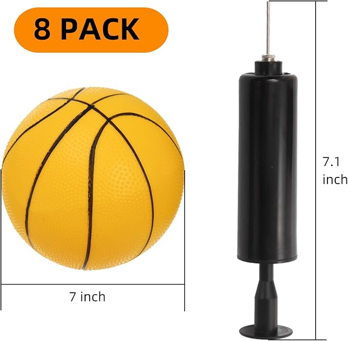 8 Pack Mini Basketballs, 7" Small Pool Basketball with Pump, Inflatable PVC Basketball Hoop Indoor, Toy Replacement Basketballs for Pool, Sports Party, Water Games, Kids Outdoor Play