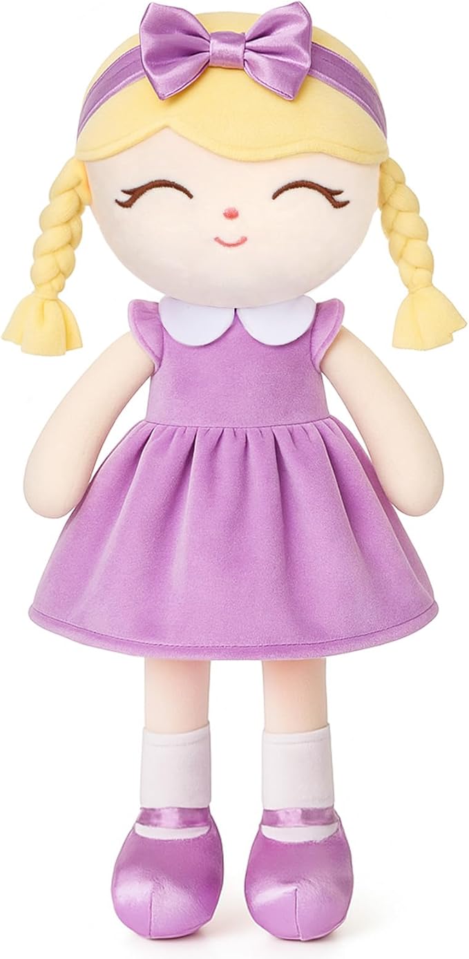 Soft Baby Doll Toys (16'') Baby Rag Doll for Girls Birthday Gift Christmas Plush Toys Gift for Toddler Kids (Purple)