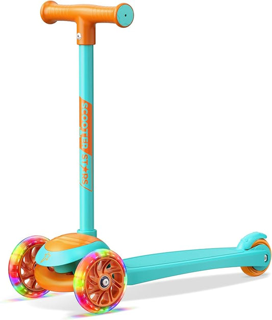 3 Wheel Scooter for Kids, Smooth Light Up LED Front Wheels, Wide Anti Slip Deck, Rear Foot Brake, Easy Lean to Steer Maneuvering, Indoor & Outdoor Ride On Toys for Ages 2 Up