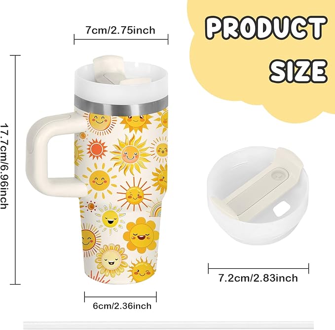 Sunshine Gifts - 14 Oz Yellow Kids Sun Tumbler with Handle and Straw, Stainless Steel Insulated Water Bottle, for Sports, School, Travel - Funny Sunshines Themed Children Birthday Gift Cup(1pc)