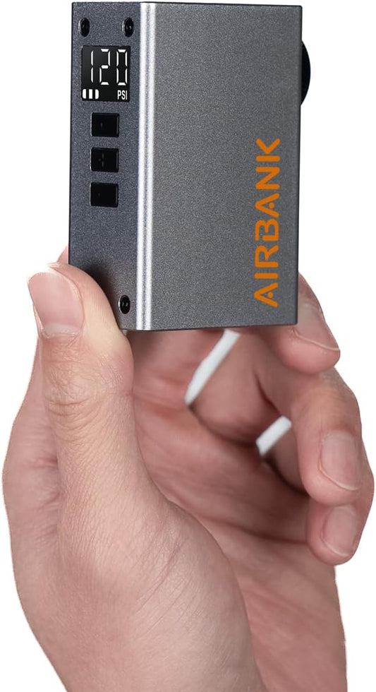 AIRBANK Mini Bike Pump with Gauge, Pocket 2 PRO, 120 PSI Electric Bicycle Pump Portable, Rechargeable Bike Air Pump for Road Bike, Mountain Bike, Sports Balls for Schrader & Presta Valve