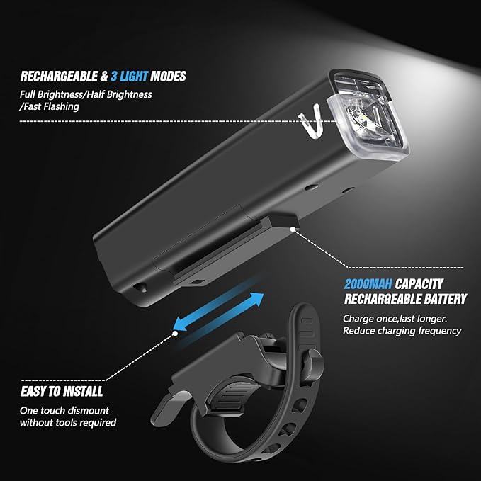 WGGE Ultra Bright USB Rechargeable Bike Light Set,Powerful Bicycle Front Headlight and Back Taillight,Easy to Install for Night Riding Fits All Bicycles,Mountain,Road or Camping