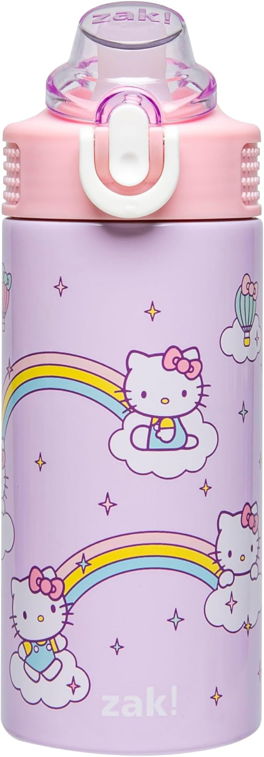 Zak Designs Sanrio Sage Kids Water Bottle For School or Travel, 14oz Stainless Steel Water Bottle With Straw, Handle, and Leak-Proof, Pop-Up Spout Cover (Hello Kitty)