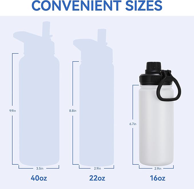 DOMICARE 16 oz Kids Water Bottle for School Stainless Steel Double Wall Vacuum Insulated Water Bottle with Straw lids & Spout Lid, Leakproof BPA Free (White,4)