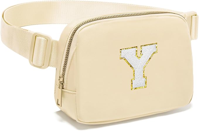 Gitus Birthday Gifts for 8 9 10 11 12 13 Year Old Girls Personalized Fanny Pack Crossbody Bags with Initial Letter Patch Belt Bag for Teen Girls Cute Trendy Stuff Travel Essentials (Beige-Y)