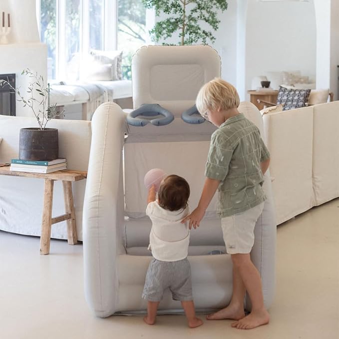 PLAYSMOL Mini Dual Shot Basketball Inflatable Game, Portable Indoor Basketball Hoop for Toddlers & Kids, Arcade-Style Toy with 4 Rubber Balls, Neutral Colorway, Ages 18m+