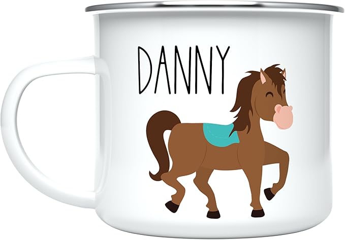 Personalized Mug for Kids, Boys, Girls | Customized Cocoa, Hot Chocolate, Coffee & Milk Cup | Custom Name Birthday Gift Party Favors | 11 Oz Stainless Steel Camping Mug Unbreakable | Horse