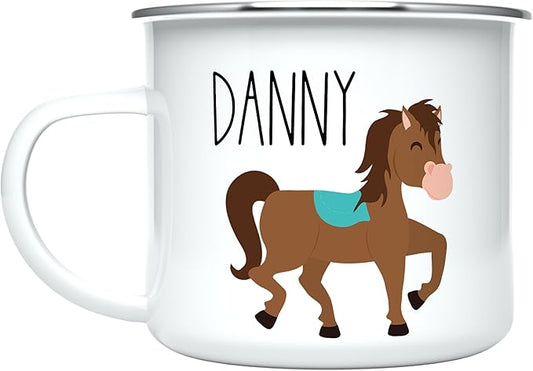 Personalized Mug for Kids, Boys, Girls | Customized Cocoa, Hot Chocolate, Coffee & Milk Cup | Custom Name Birthday Gift Party Favors | 11 Oz Stainless Steel Camping Mug Unbreakable | Horse