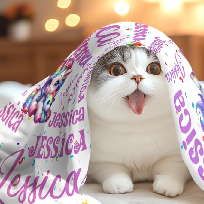 Custom Baby Girl Blanket with Name Personalized Cute Blanket Customized Soft Throw Blanket for Newborn Toddler Teens Baby Shower Birthday