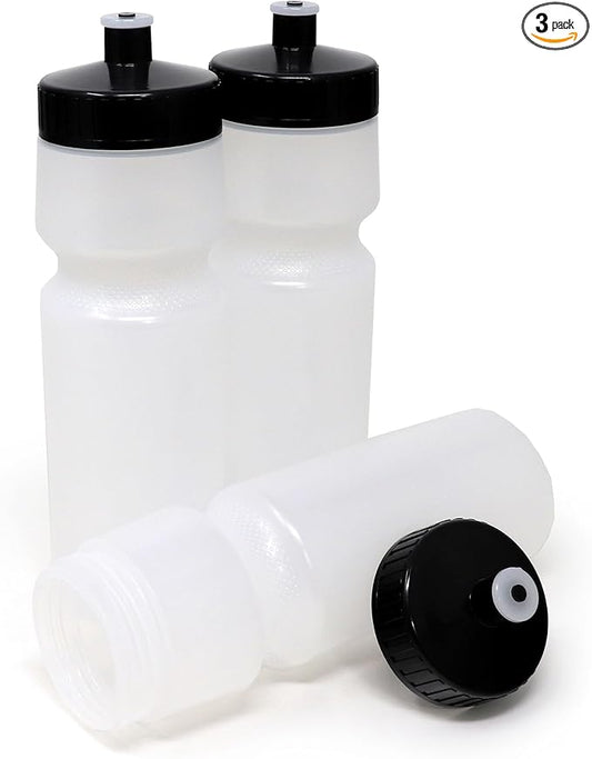 Rolling Sands USA Made Reusable 24 oz Sports Water Bottles, 3 Pack, BPA-Free, Easy Open Pull-Top, Fits Most Bike Cages, Dishwasher Safe, Lightweight - for Kids to Adults, Clear Frost