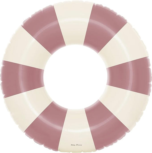 Petites-Pommes Beach Floats for Adults - Durable Inner Tube, Handprinted Classic Striped Design Swimming Tubes, Soft Comfort Seaming, Packable Floats for Travel, Vintage Pink, 47 inch
