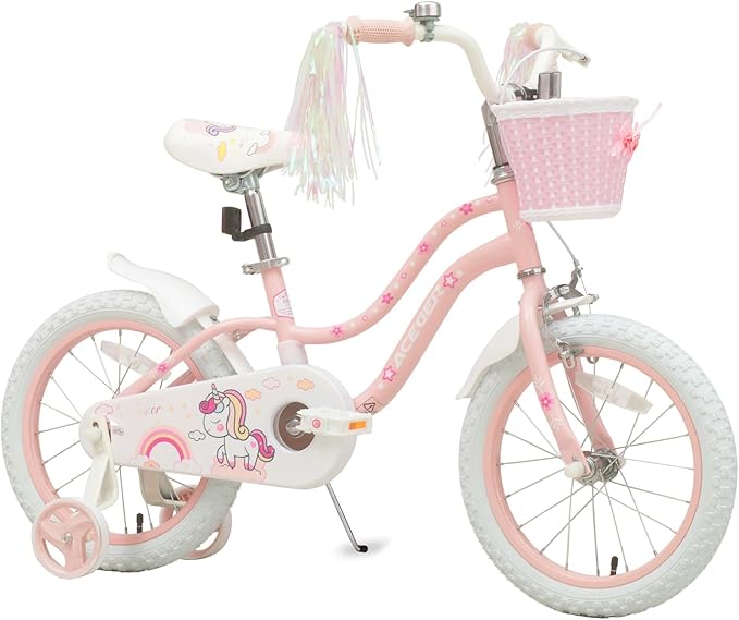 Princess Style Girls Bike with Basket for 2-13 Years Old Kids and Toddlers, 12 14 16 18 Inch Bicycle for Children with Training Wheels and Streamers, 20 Inch with Kickstand, Multiple Colors
