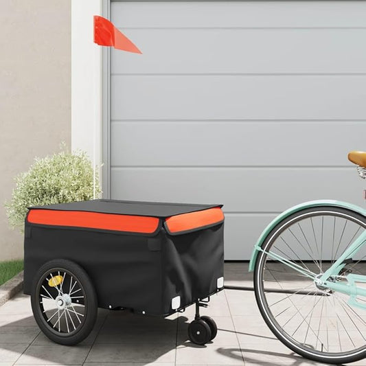 Bike Cargo Trailer, Bicycle Cart Bike Wagon Trailer, Bike Luggage Carrier, Loading Bike Storage Cart, Black and Orange, Maximum Load Capacity: 99.2 lb,-437