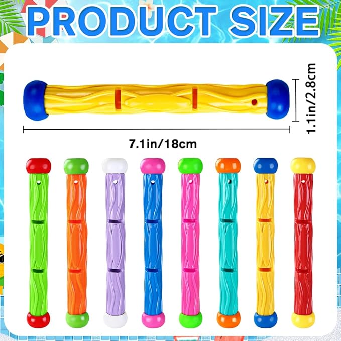 8PCS Pool Diving Swim Toys Colorful Underwater Training Sinking Throwing Dive Sticks for Kids Summer Pool Swimming Party Favor Games