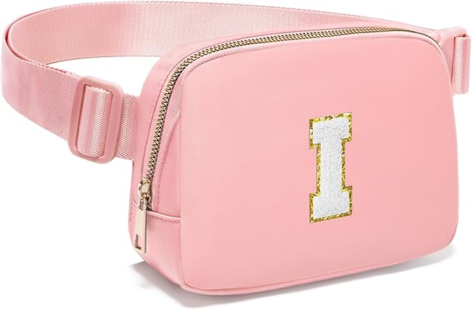 Gitus Birthday Gifts for 8 9 10 11 12 13 Year Old Girls Personalized Fanny Pack Crossbody Bags with Initial Letter Patch Belt Bag for Teen Girls Cute Trendy Stuff Travel Essentials (LightPink-I)