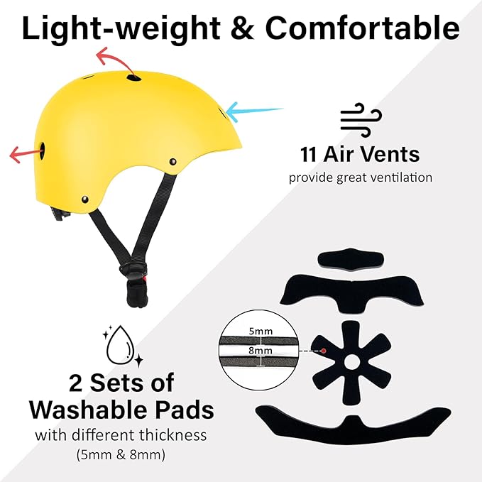 Skateboard Bike Helmet, Lightweight Adjustable, Multi-Sport for Bicycle Skate Scooter, 3 Sizes for Adult Youth & Kids