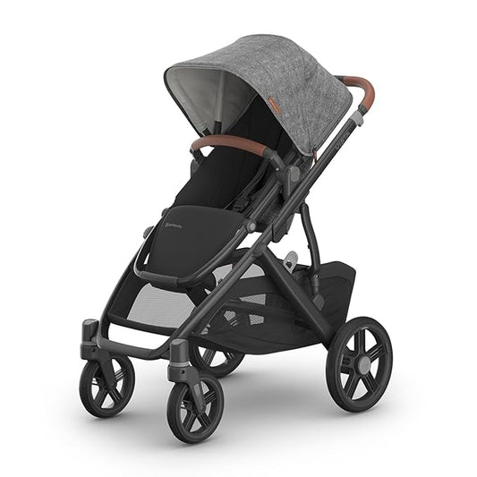 UPPAbaby Vista V3 Stroller - Full-Size Single-to-Double Stroller System - Toddler Seat, Bug Shield, Rain Shield, and Storage Bag Included - Greyson (Charcoal Mélange/Carbon Frame/Saddle Leather)