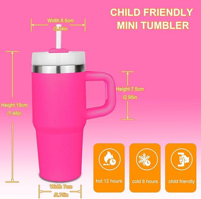14 oz Tumbler with Handle and Straw, 14oz Toddler Tumbler with Lid and Straw for Kids Stainless Steel Tumblers, Outdoor Sports Travel School Gift, Keeps Drinks Cold (Gradient barbiegreen)