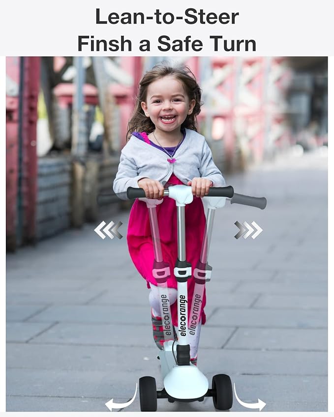 Elecorange Balance Electric Scooter for Kids Ages 2-9, 2025 Upgraded, Long Range, Friendly Thumb Throttle, Solid Wide Light Up Deck & Wheels, Adjustable Height, 5Mph Safe Limit, 60min Riding, Foldable