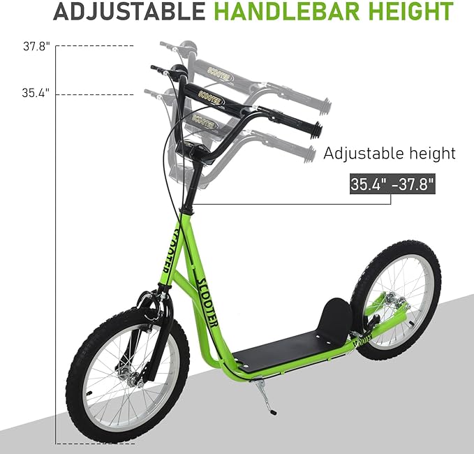Aosom Youth Scooter Kick Scooter for Kids 5+, Max Load 220 LBS., with Adjustable Handlebar, 16" Inflatable Wheels, Dual Brakes