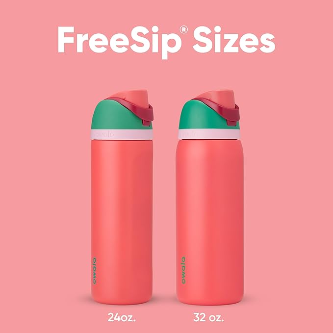 Owala FreeSip Insulated Stainless Steel Water Bottle with Straw for Sports, Travel, and School BPA-Free Sports Water Bottle, 24 oz, Strawberry Field