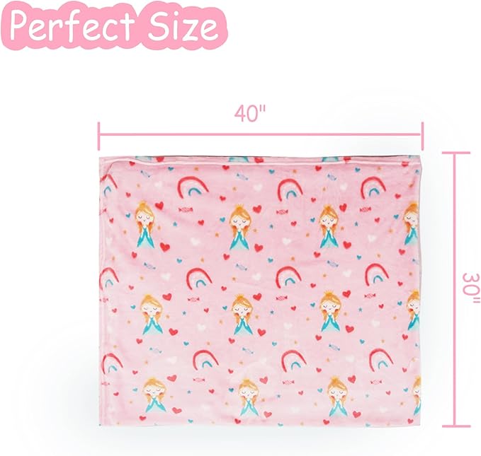 Softan Pink Princess Blanket for Girls, Kids Throw Blanket for Boys and Girls Soft Cozy Flannel, Cute Princess Blanket for Sofa Couch Bed, Christmas Birthday Gift for Kids, 30x40 Inches