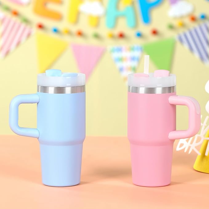 Cosictic 14 Oz Tumbler with Handle and Straw for Kids, Stainless Steel Double Wall Vacuum Insulated Cup for Children, 14 Oz Cups for Kids (Sky Blue)