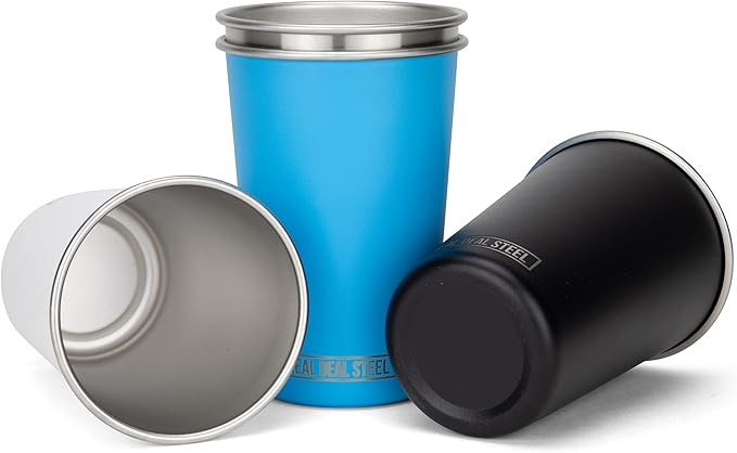 Party Pints: 16 oz Pint Cups, Stackable Tumblers, Eco Friendly Premium Metal Drinking Glasses