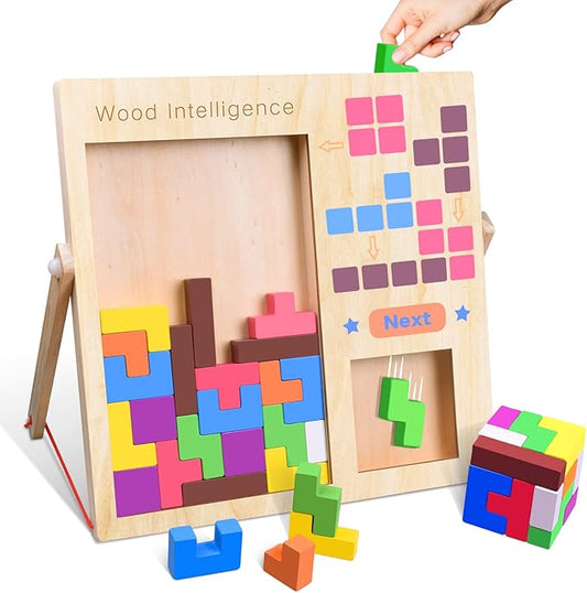 FFTROC Wooden Puzzles for Kids Ages 4-8 8-10 Thick Colorful 3D Russian Blocks and Brain Teaser Tangram Jigsaw STEM Intelligence Toys Educational Gift for Toddlers 3 4 5 6 7 Years Old Boys Girls