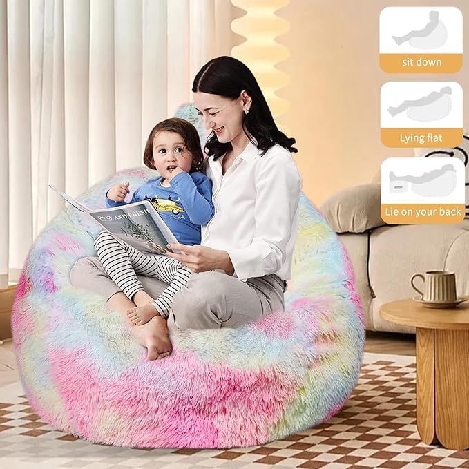 Fluffy Faux Fur Bean Bag Chair for Living Room, Bean Bag Chairs for Kids/Teens,Premium Furry Anti-Slip Bean Bag for Organizing Plush Toys