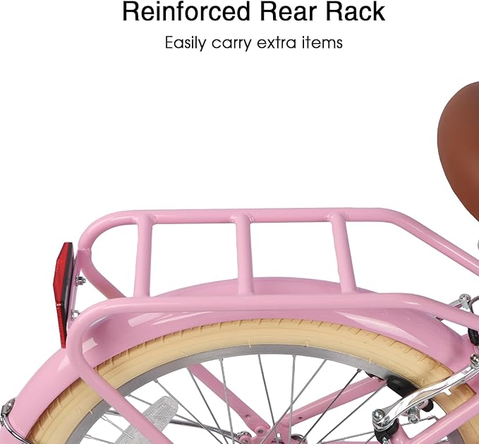 Glerc 20 24 26 Inch Beach Cruiser Bike, 6-Speed Hybrid City Bicycle for Girls Youth and Over 6 Years Old, Missy Bike with Wicker Basket & Lightweight, Multiple Colors