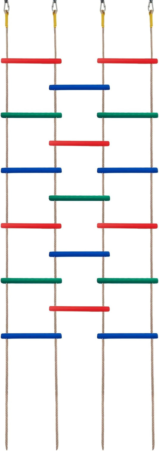 Wooden Climbing Rope Ladder for Kids: 6 - Foot - Long, 14 - inch - Wide, Sturdy, Durable, for Indoor/Outdoor Use, Good for Health, a Fantastic Gift (Three Multicolored Sets)