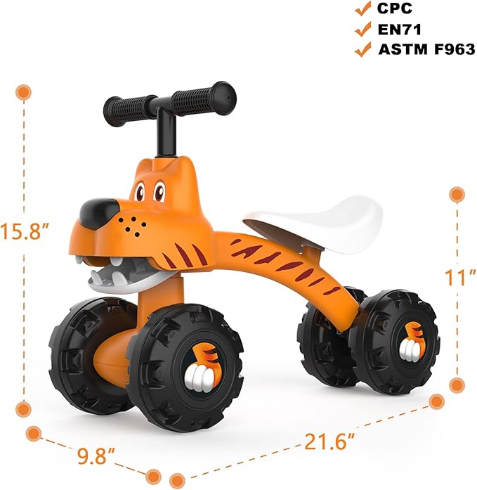 YGJT Baby Balance Bike for 1 Year Old Boy and Girl, Indoor Outdoor Non-Pedal Baby Walker Toys for 10-36 Months Toddlers, Silent Wheels, 1st Birthday Gift, Kids First Bike Tiger