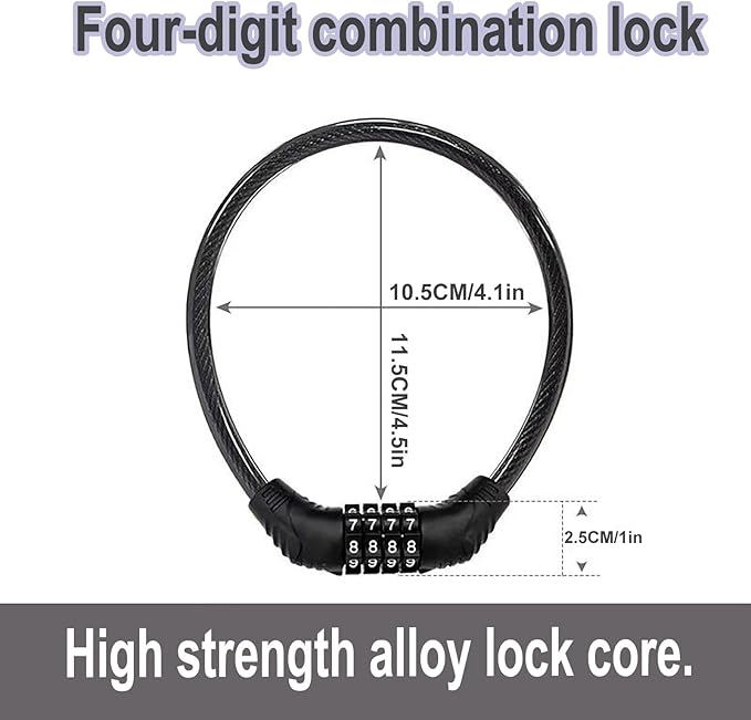 Bike Lock Cable, Heavy Duty Anti Theft Bicycle Lock Chain, Combo Bike Locks, 4 Digit Security Resettable Combination Lock Portable Code Lock Cable Bicycle Cable Locks for Bike 16 inches 2 Pcs