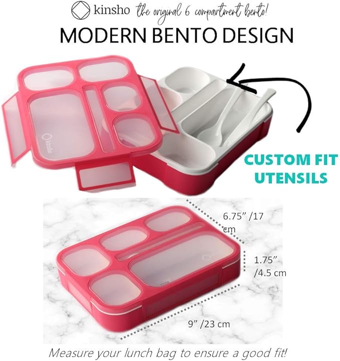 Bento Box with Lunch Bag and Ice Pack Set | Snack Containers Boxes for Kids Girls Adults | 6 Compartments Divided Portion Container Boxes Insulated Bags for School Daycare Lunches, BPA Free, Pink