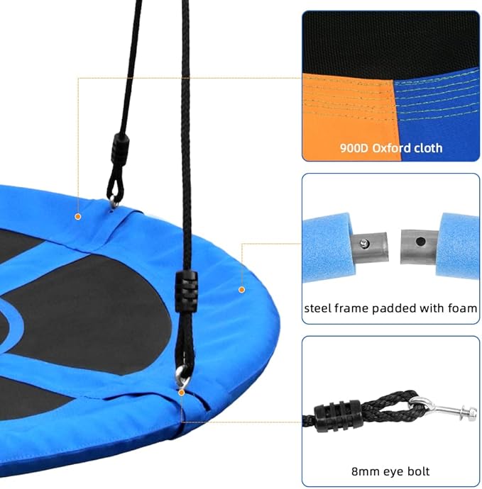 Saucer Tree Swing Seat for Kids 40 Inch Outdoor Round Tree Swing for Children Flying Saucer Swing with Adjustable Ropes Blue