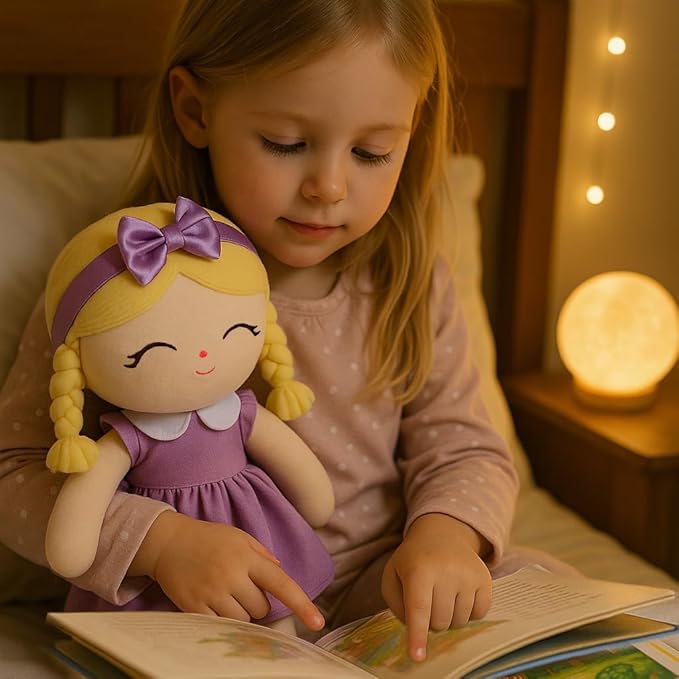 Soft Baby Doll Toys (16'') Baby Rag Doll for Girls Birthday Gift Christmas Plush Toys Gift for Toddler Kids (Purple)