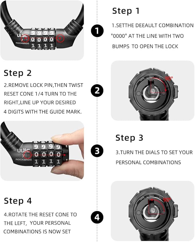 ROCKBROS Bike Lock Cable Lightweight Bike Locks with Combinations Small Bike Cable Lock Anti-Theft Bike Wheel Lock 12MM Blue