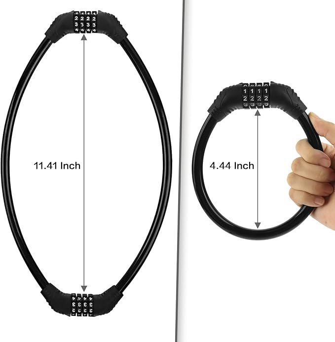 Bike Lock Cable, Bike Accessories, Bike Locks Heavy Duty Anti Theft, Combination Cable Lock for Outdoor Equipment, Black (2Ps, 1Ft, Reset Combo)