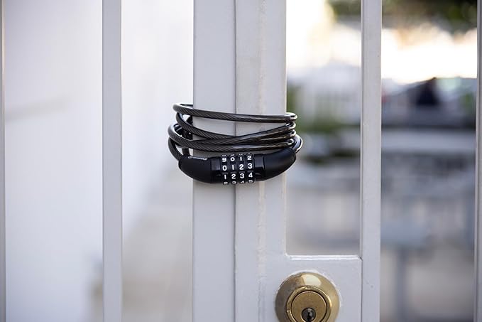 BRINKS 6 ft Outdoor Bike Lock Cable, Thick, Anti Theft Self-Coiling Design, Resettable 4-Dial Combination, Heavy-Duty Steel, 5/16" Weather-Resistant Vinyl Coating for Bikes (5/16" 1PK, 6FT)