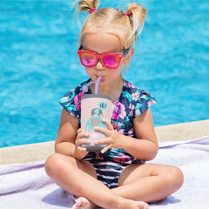 asobu Stainless Steel Kids Tumbler with Flexible Straw Lid | Insulated Water Bottle | Reusable Travel Cup 12 Ounce (Pink)