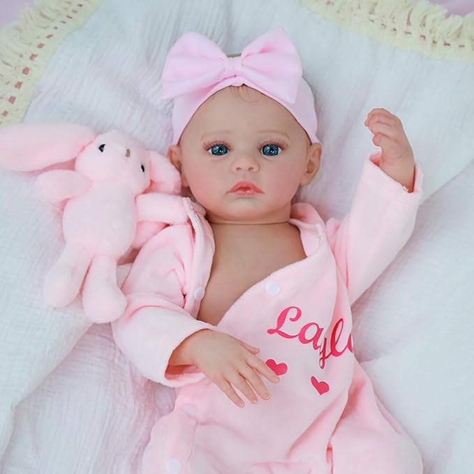 WOOROY Lifelike Reborn Baby Dolls - 18 Inch Silicone Baby Girl Vinyl Body Realistic Newborn Dolls with Open Eyes, Handmade Poseable Real Life Baby Doll, Gift with Doll Accessories for Kids 3+