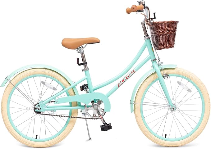 ACEGER Girls Bike with Basket, Kids Bicycle for 3-13 Years, Included Coaster Brake & Caliper Brake, 14 16 18 Inch with Training Wheels, 20 24 26 Inch with Kickstand but no Training Wheels