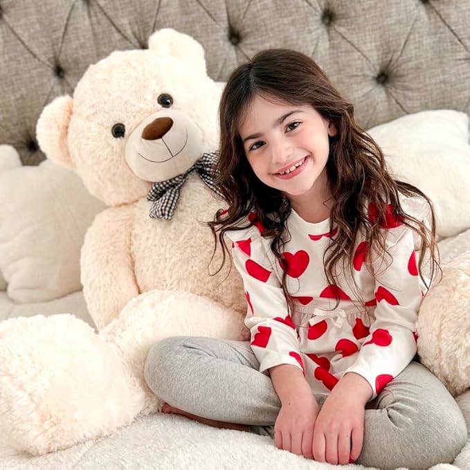 MorisMos Bow Tie Giant Teddy Bear 4 Feet, 47inch Stuffed Animal Big Teddy Bear Plush, Classic Girlfriend Boyfriend Gift, White