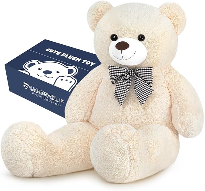 Giant White Teddy Bear 55" Stuffed Animals Plush Toy, Cute Life Size Big Soft Bear for Boy Girl Birthday Valentine Mother's Day, 140 CM, 7 LBs