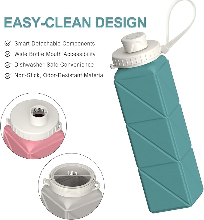 Collapsible Water Bottles 20.6oz, Silicone Foldable Portable Travel Water Bottle, Lightweight Reusable Leakproof for Traveling Camping Hiking Cycling Yoga Sports Outdoor, 1 Pack (Blue)