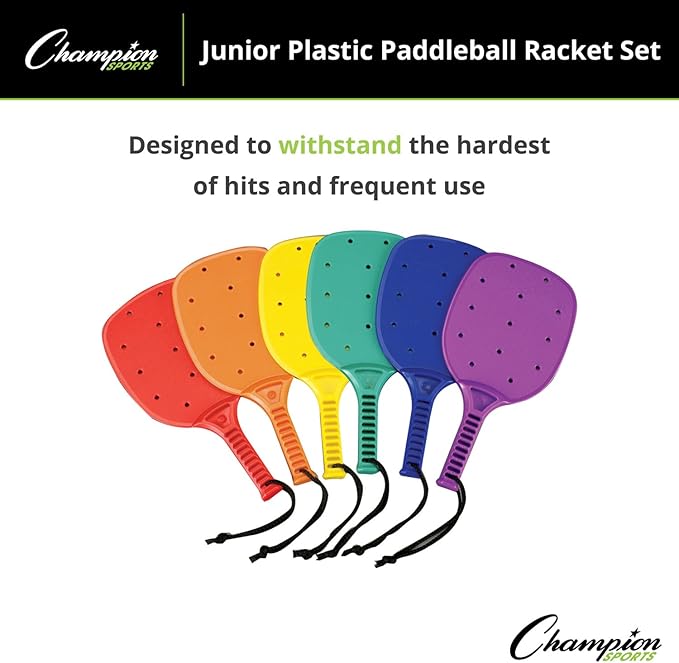 Champion Sports 14-inch Junior Plastic Paddleball Racket Set of 6 - Assorted Colors