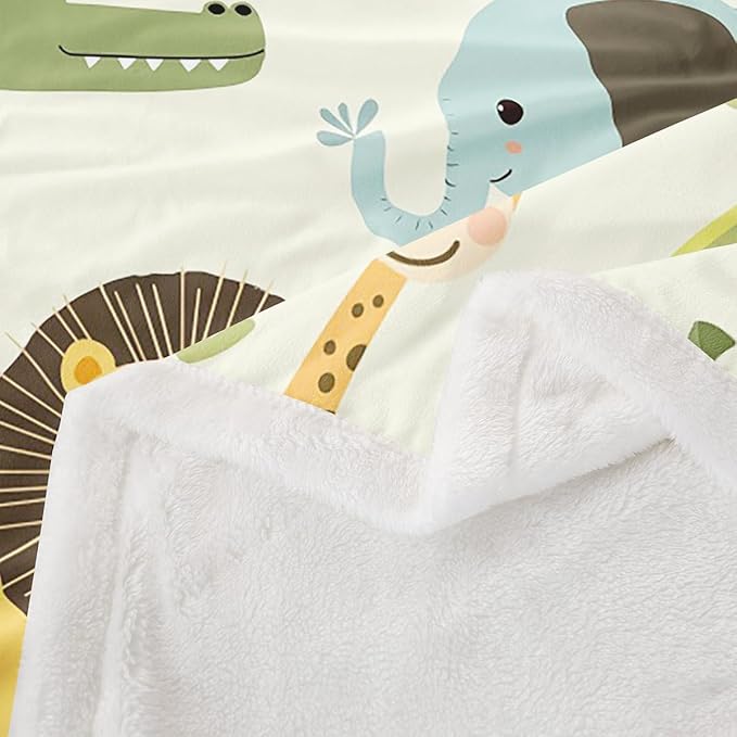 Feelyou Nursery Cute Wild Animals Fleece Throw Blanket for Girls Boys Kids Cartoon Lion Giraffe Crocodile Plush Blanket Decor Nature Wildlife Sherpa Blanket Zoo Animal Theme Fuzzy Blanket 40x50 Inch