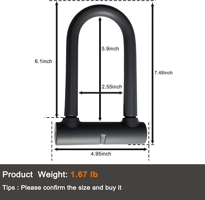 Bike U Lock Heavy Duty Anti Theft with 4ft Security Steel Cable-3 Keys and Mounting Bracket Included,Bicycle Locks Perfect for Road,Mountain,Scooter and Ebike