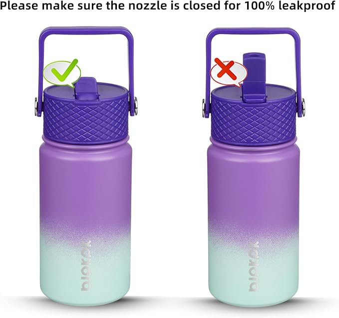 BJPKPK Insulated Water Bottle with Straw Lid, 15 oz Stainless Steel Metal Water Bottles, Reusable Leak Proof BPA Free Thermo, Flask, Cups - Lavender